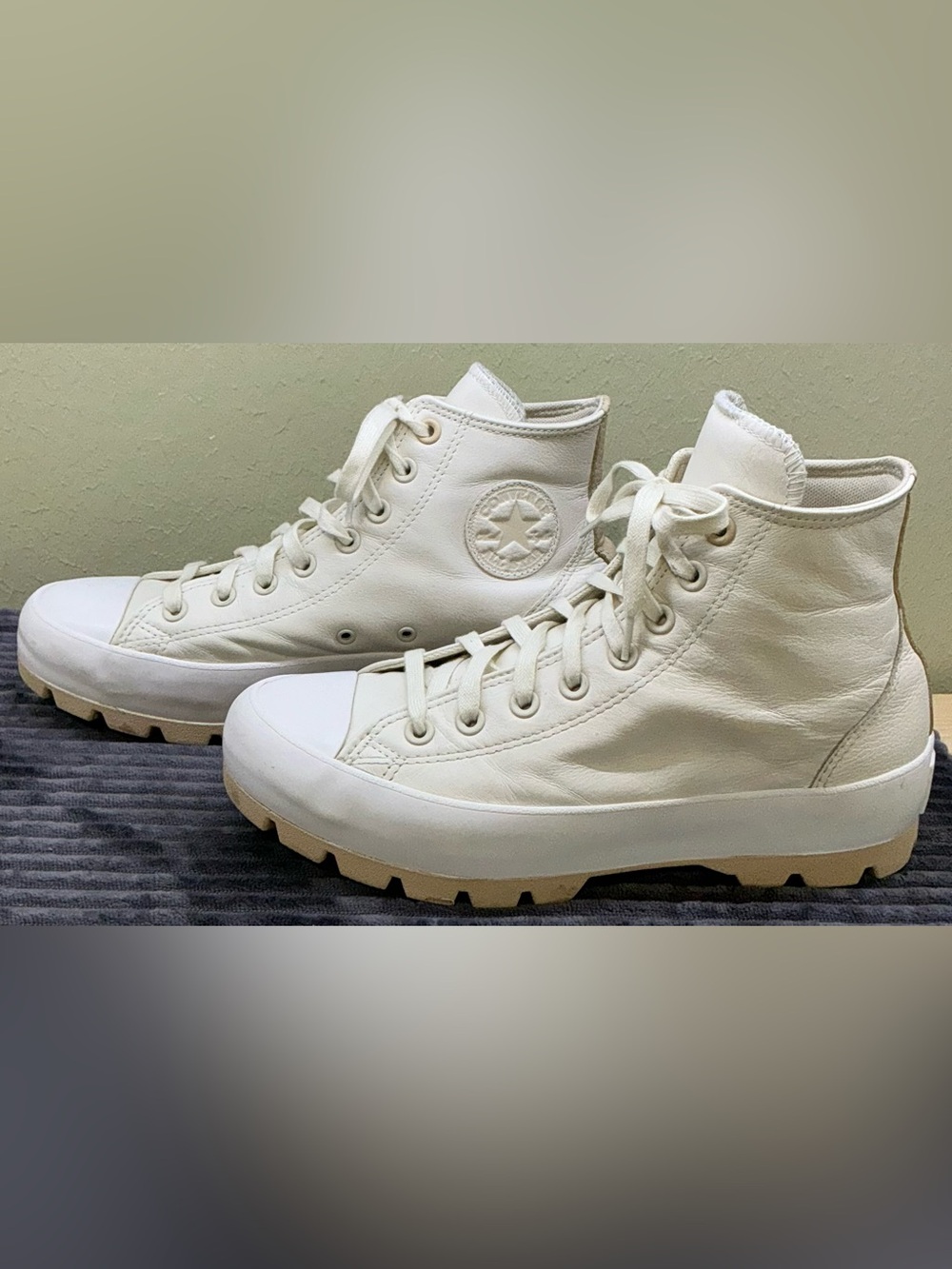 Converse Lugged high Top Sneakers Egret Cream Leather Platform Shoes Women 10